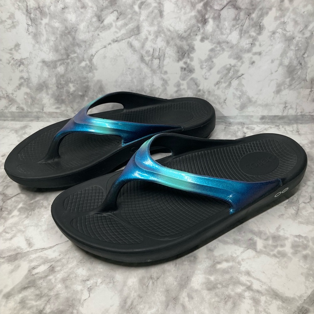 Oofos Ooriginals Sandals Woman’s 10 Blue Ombré Flip Flop Thong Comfort Recovery